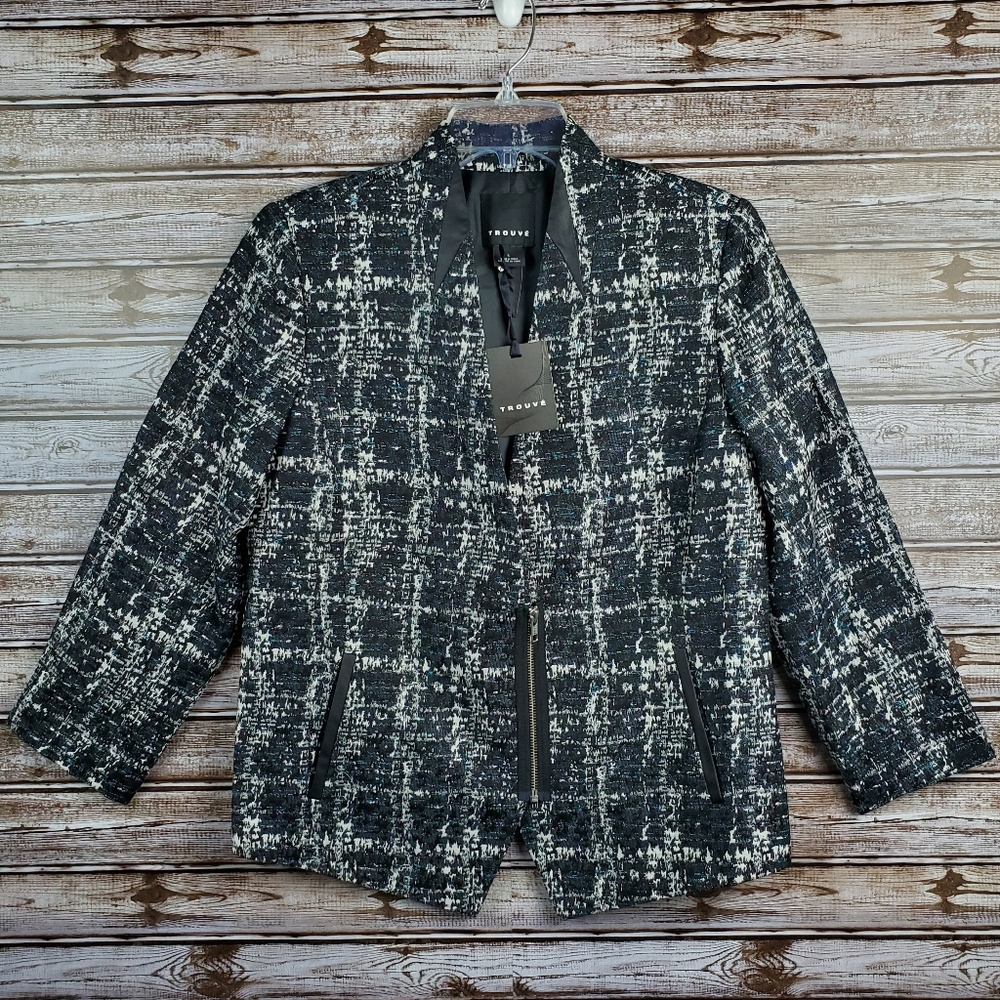 NWT Trouve speckled moto jacket blazer tweed Large